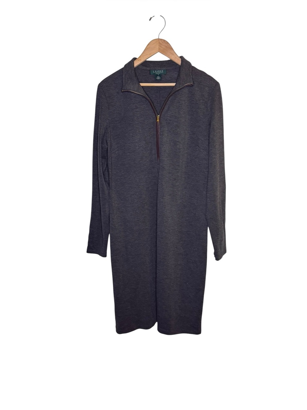 Lauren Ralph Lauren Charcoal Gray Long Sleeve Knit Sheath Dress Size 14